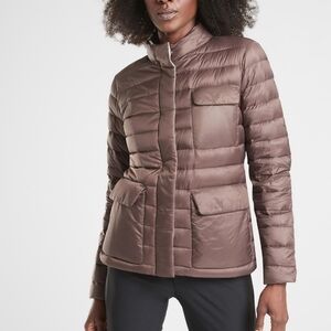 NWT Athleta Reversible Downfilled Jacket with Detachable Hood Rose/Off W…